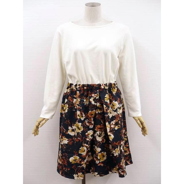 訳あり Leffirino ひざ丈 長袖 ラウンドネック 洗えるワンピース M  