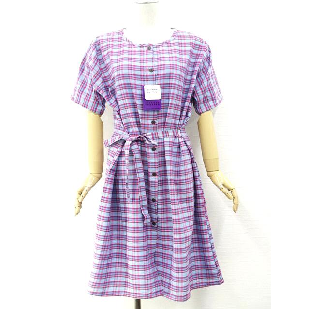 ブルーグレーチェック柄 ヴィンテージワンピース 訳あり未使用品