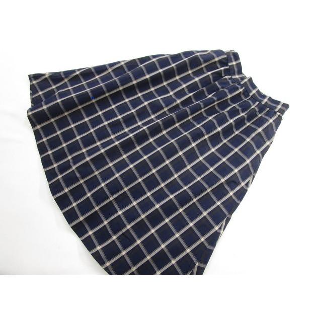 ジーユー GU ひざ丈 ギャザーフレアスカート M ネイビー地 アイボリー  