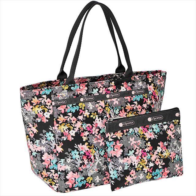 人気定番 レスポートサック Lesportsac 手提げバッグ ブラック地 ピンク花柄 B5 ポーチ付き 7470 人気再入荷 Www Yalaphone Com