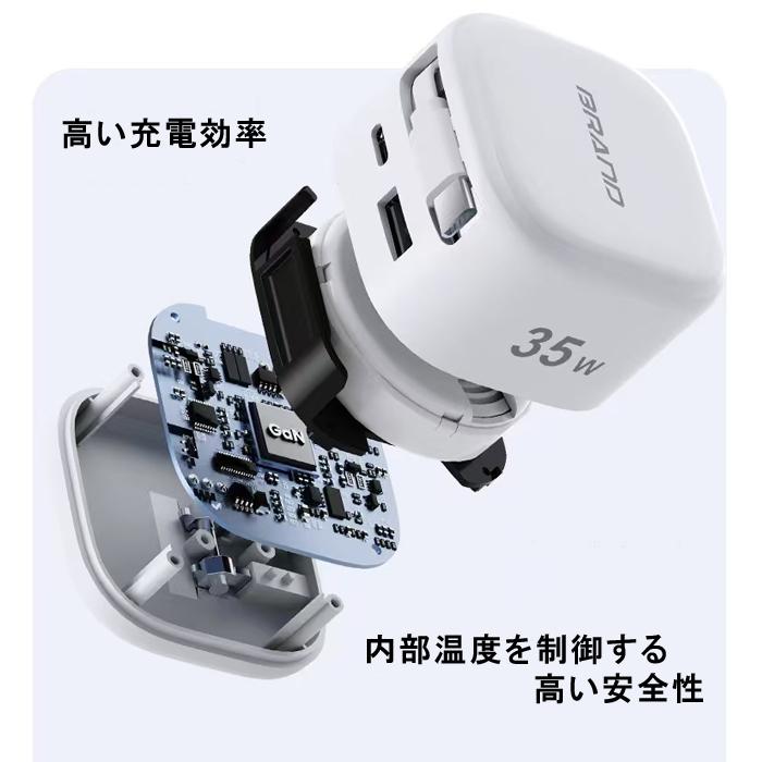 【自動巻き取り式】充電器 type-c 30W 急速充電器 タイプcケーブルー体型 折りたたみ式プラグ USB C Android Galaxy 旅行/出張 |  | 03