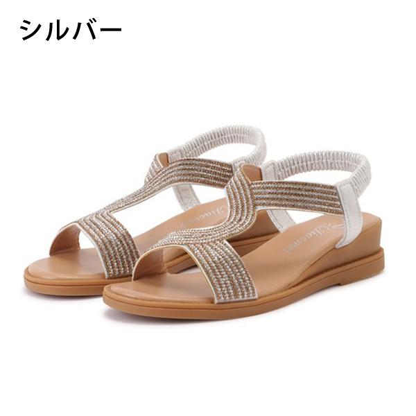 【激安在庫処分】ビジューサンダル レディース フラットサンダル ローヒール 細ストラップ ビジュー キラキラ PU おしゃれ かわいい 軽量 滑り止め ビーチ 美脚 |  | 03