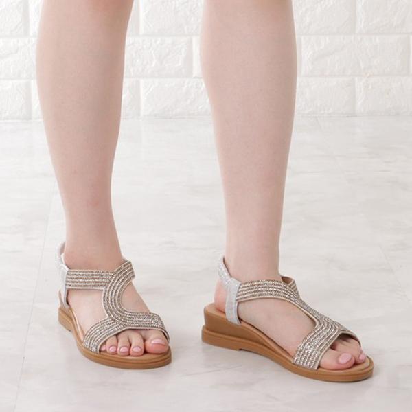 【激安在庫処分】ビジューサンダル レディース フラットサンダル ローヒール 細ストラップ ビジュー キラキラ PU おしゃれ かわいい 軽量 滑り止め ビーチ 美脚 |  | 05