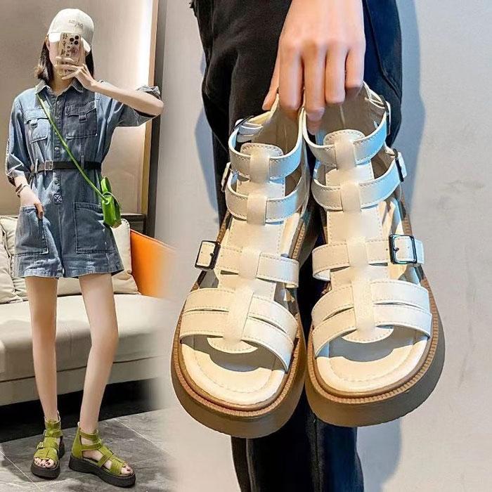 【激安在庫処分】グラディエーターサンダル 厚底靴 レディース 身長UP 夏用 バックジップ 耐久性 防滑 耐磨耗性 通気性 柔らかい ビーチ 軽量 |  | 04