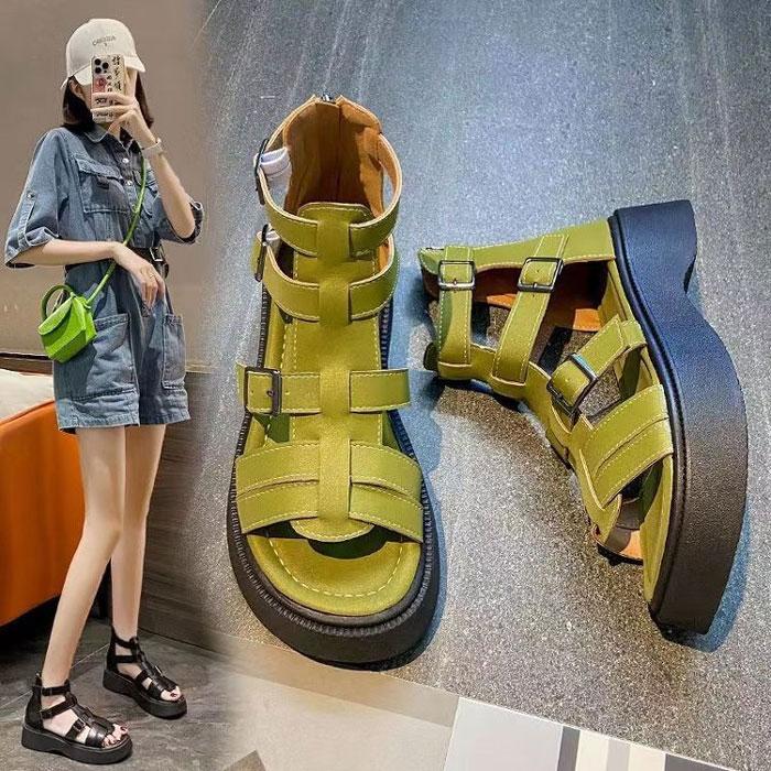 【激安在庫処分】グラディエーターサンダル 厚底靴 レディース 身長UP 夏用 バックジップ 耐久性 防滑 耐磨耗性 通気性 柔らかい ビーチ 軽量 |  | 06