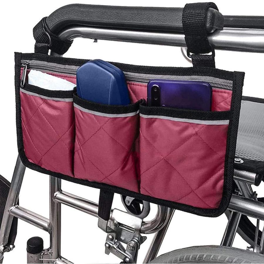 車椅子用バッグ アームレスト サイドバッグ 反射ライン付き 歩行器 アクセサリー 簡単装着｜fieldmuseum｜03