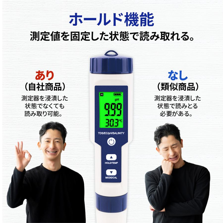 国内検品済】5 in 1水質測定器 ph/EC/TDS/塩分濃度/温度 防水仕様 日本