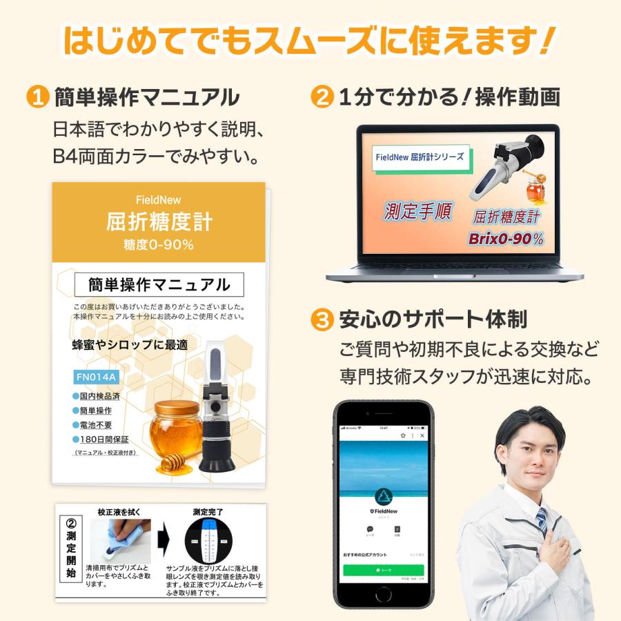 ☆4.7超】【国内検品済】屈折糖度計 0-90% 蜂蜜専用 高糖度対応 校正液