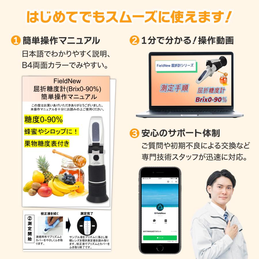 国内検品済 屈折糖度計 0-90% FieldNew 高糖度 蜂蜜専用 国内ブランド