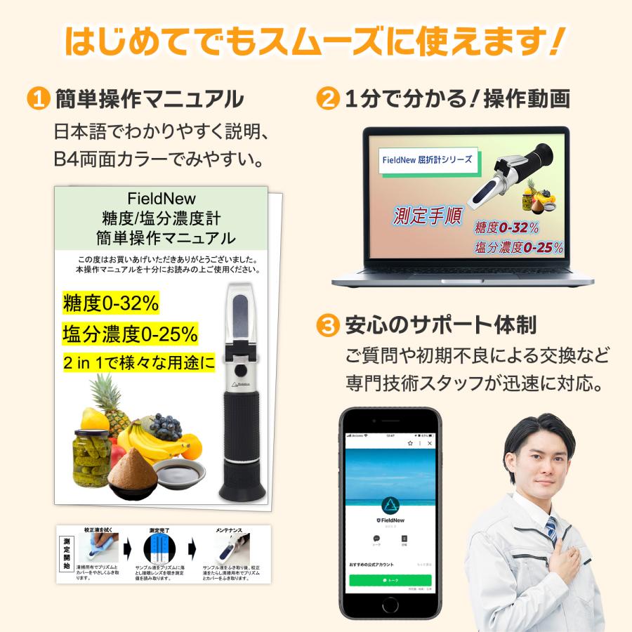 国内検品済】糖度・塩分 2in1 屈折計 測定器 食品用 糖度計 塩分計