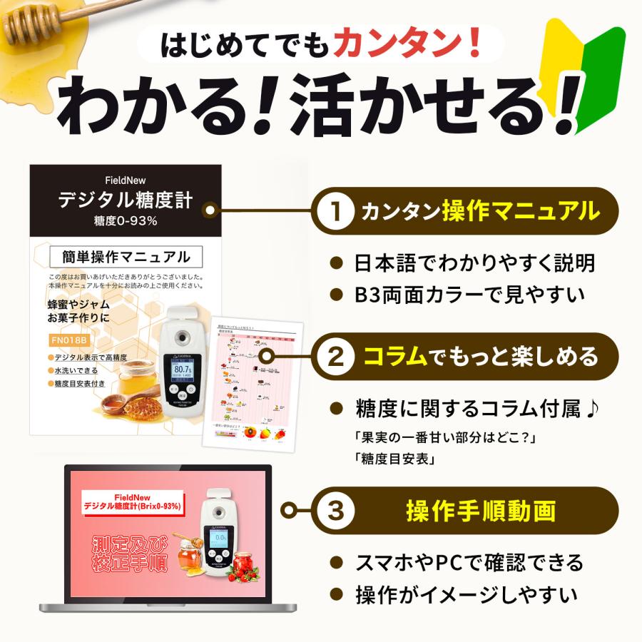 九州みつばち工房で紹介】日本語表示 デジタル 糖度計 Brix0-93% 防水