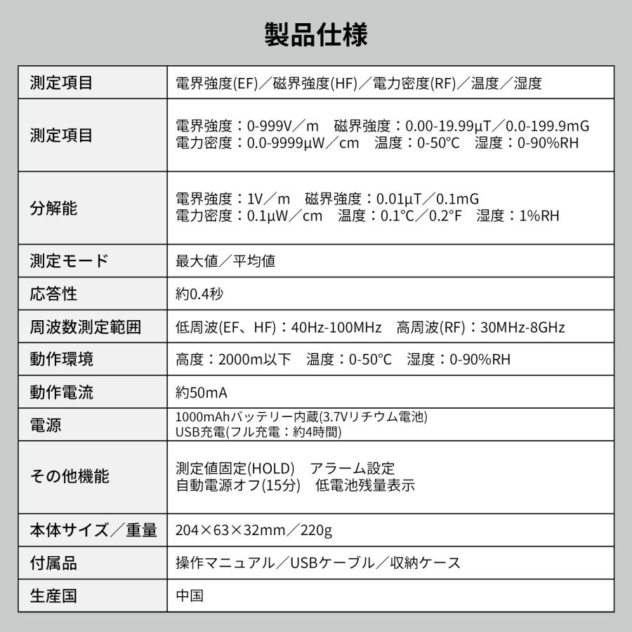 ランキング1位】電磁波計 5in1 高周波・電界・磁界・温湿度 EMF