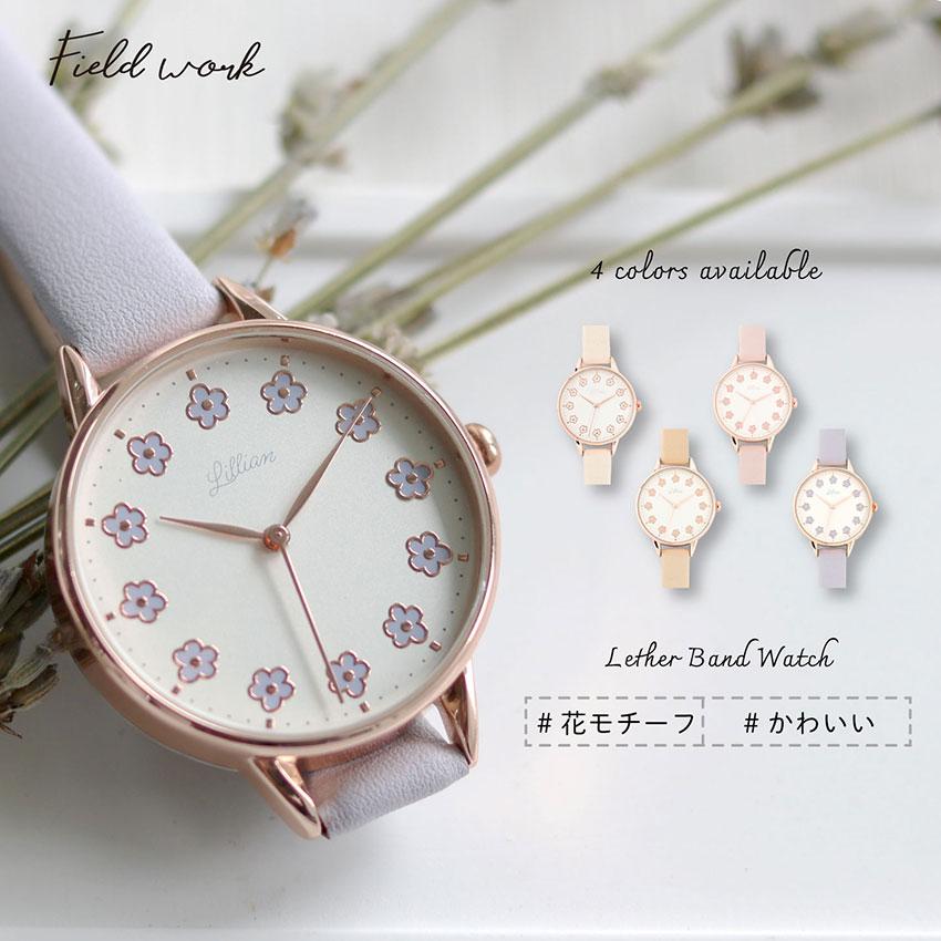 腕時計 レディース 確認用 field work 腕時計 レディース 革ベルト メアリー かわいい 花柄 上品