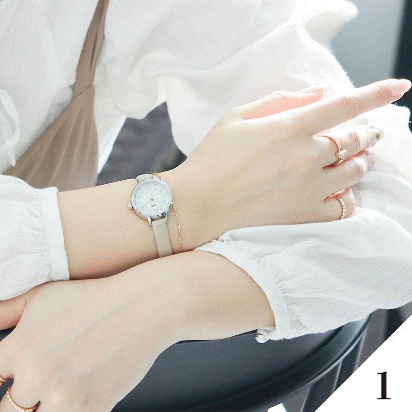 腕時計 レディース 革ベルト アーマ シンプル シェル風 パール風文字盤 かわいい 見やすい 通勤 通学 送料無料 高見え ニュアンスカラー フィールドワーク | field work | 08