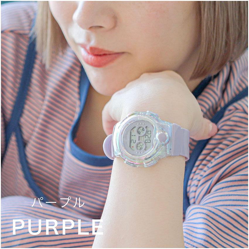 腕時計 レディース シャボン デジタル キッズ 3気圧防水 日常生活防水 カジュアル 韓国 オーロラ クリア アラーム カレンダー付 曜日 大きめ フィールドワーク | field work | 14