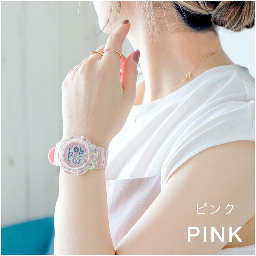 腕時計 レディース シャボン デジタル キッズ 3気圧防水 日常生活防水 カジュアル 韓国 オーロラ クリア アラーム カレンダー付 曜日 大きめ フィールドワーク | field work | 10