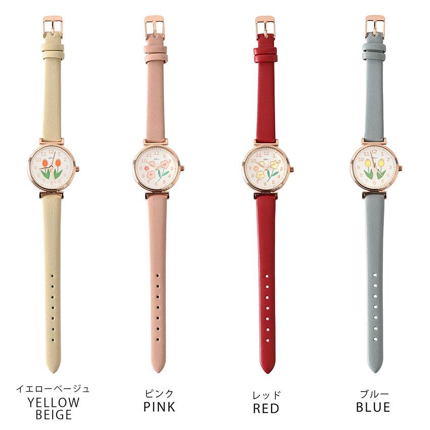腕時計 レディース 革ベルト ラーレ かわいい 上品 花柄 刻印 通勤 通学 仕事用 ビジネス くすみカラー ニュアンスカラー チューリップ 高品質 フィールドワーク | field work | 06