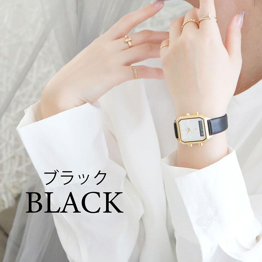 腕時計 レディース 革ベルト デジタル アナログ アナデジ カクデジ レクタングル アラーム ストップウォッチ 日付 高見え 通勤 通学 ビジネス フィールドワーク | field work | 17