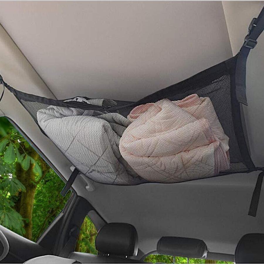 Atpwonz車用天井ネット 天井ルーフネット2層ネット ジッパー付きラゲッジネット 天井収納 数量限定セール 車中泊 収納に便利 荷物固定 荷物 落下防止