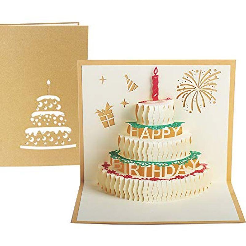誕生日カード 立体 ケーキ バースデ カード グリーティングカード ポップアップカード メッセージカード 誕生日 封筒付き ゴールド