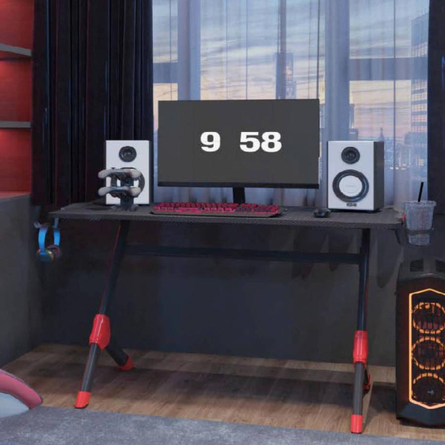 ゲーミングデスク LEDライト付き カーボン調 ブラック 幅120cm