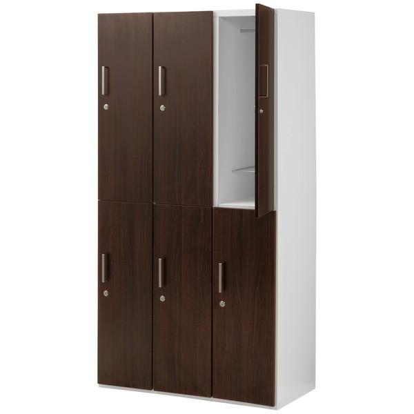 木製ロッカー 6人用 オフィス 更衣室 木目 鍵付き 3列 2段 ダーク