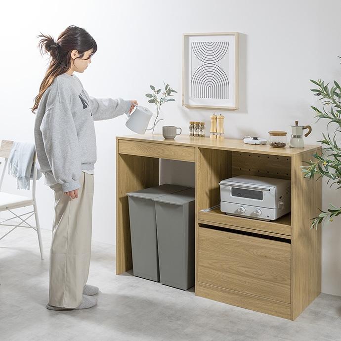 レンジラック 幅120cm ゴミ箱上 レンジ台 2口コンセント付き スライド