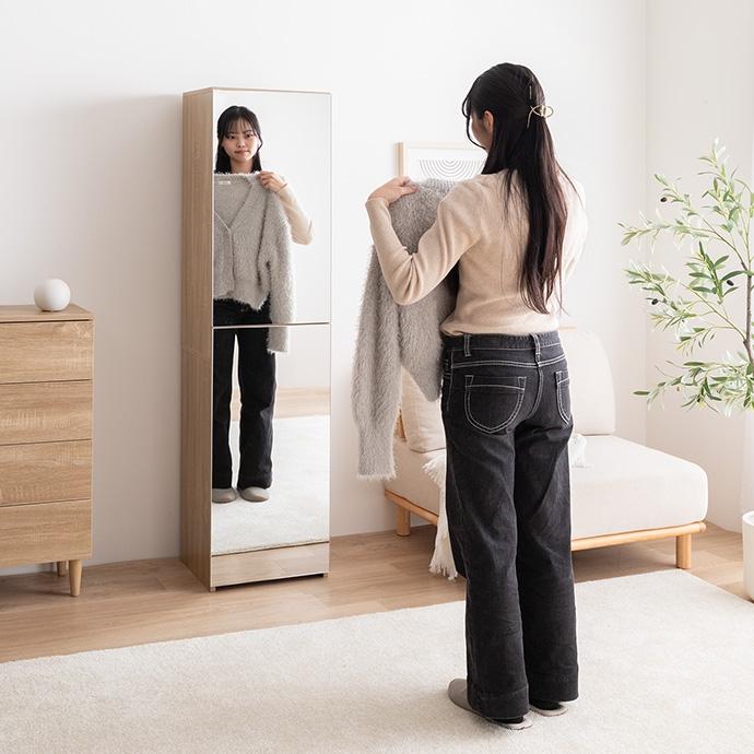姿見ドレッサー 全身鏡 ミラー 収納 スツール付き 幅39cm 高さ160cm