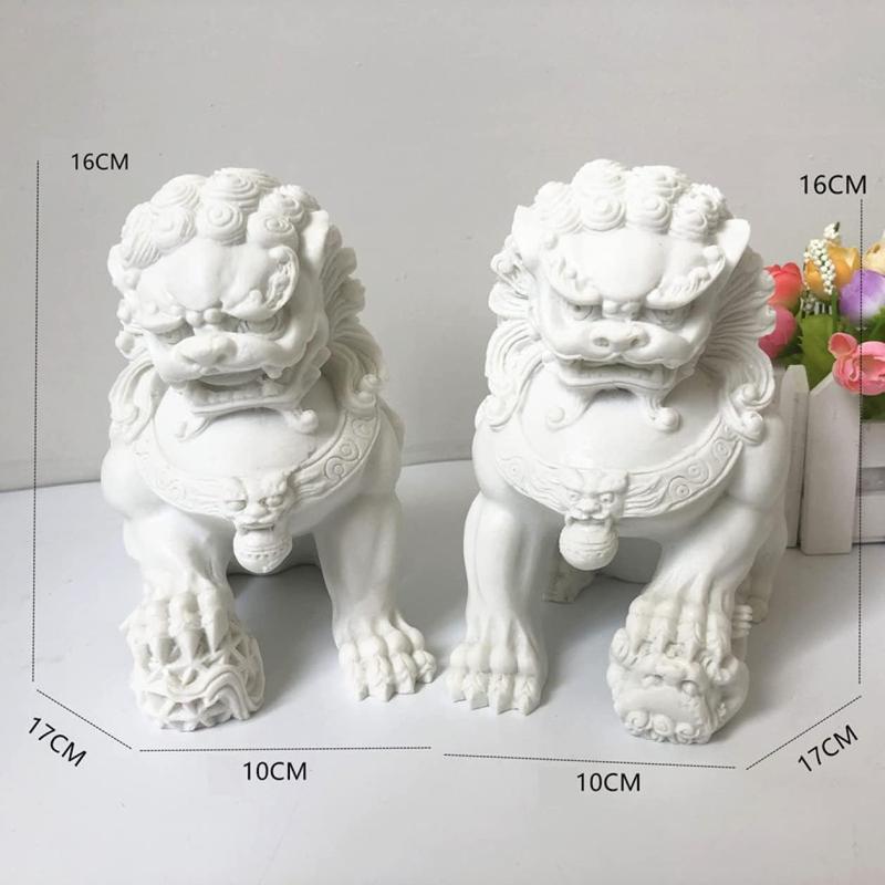 狛犬 樹脂 招財 風水 風水置物 シーザー シーザーの置物 風水グッズ 金獅子の置物 インテリア ホワイト お守り応接室 玄関 L ロビー_5