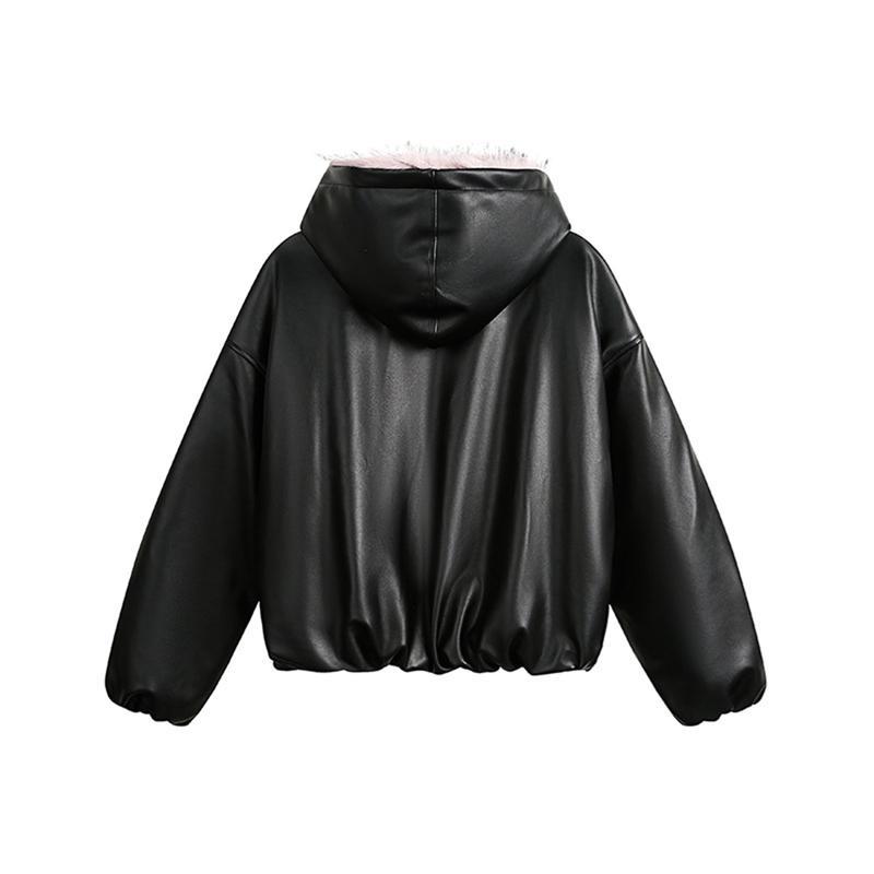 レザージャケット ファージャケット メンズ レディース ピンクブラック フード付き フェイクファー 秋冬服 ジッパー アウター ブルゾン_4