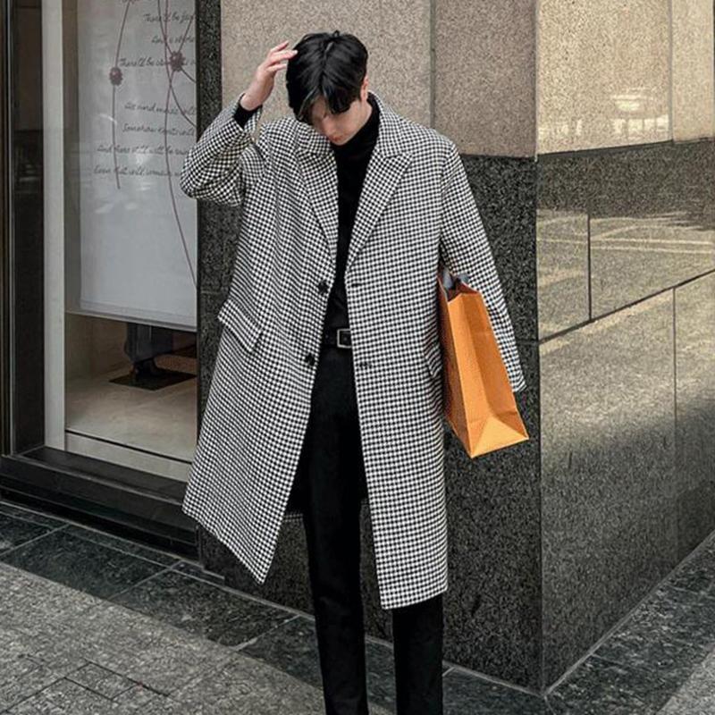 韓国風 2020AW 厚め ルーズ チェック柄 切り替え ラシャ コート Amazon 