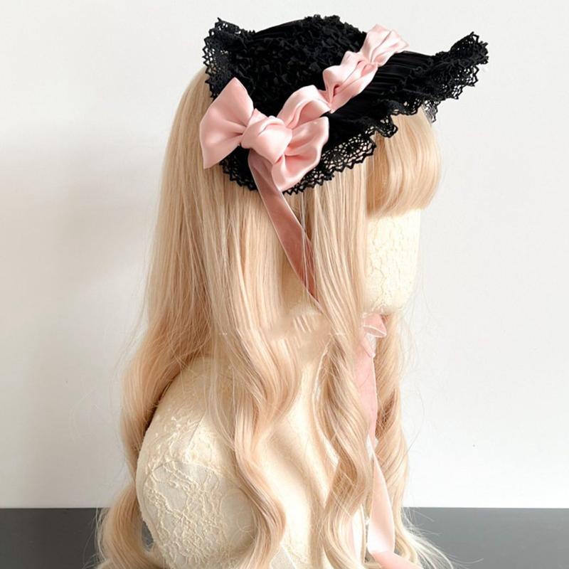 ロリータ帽子 髪飾り ベレー帽 黒 紫 ピンク ヘッドドレス ボンネット