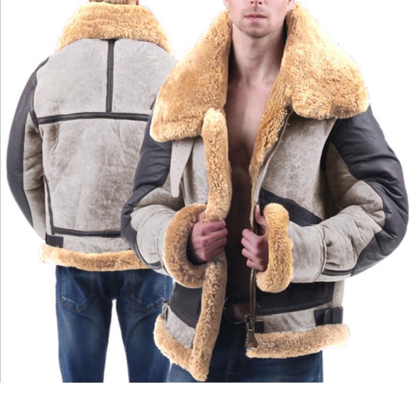 フェイクレザージャケット メンズ ムートンジャケット 裏ボア 毛皮一体