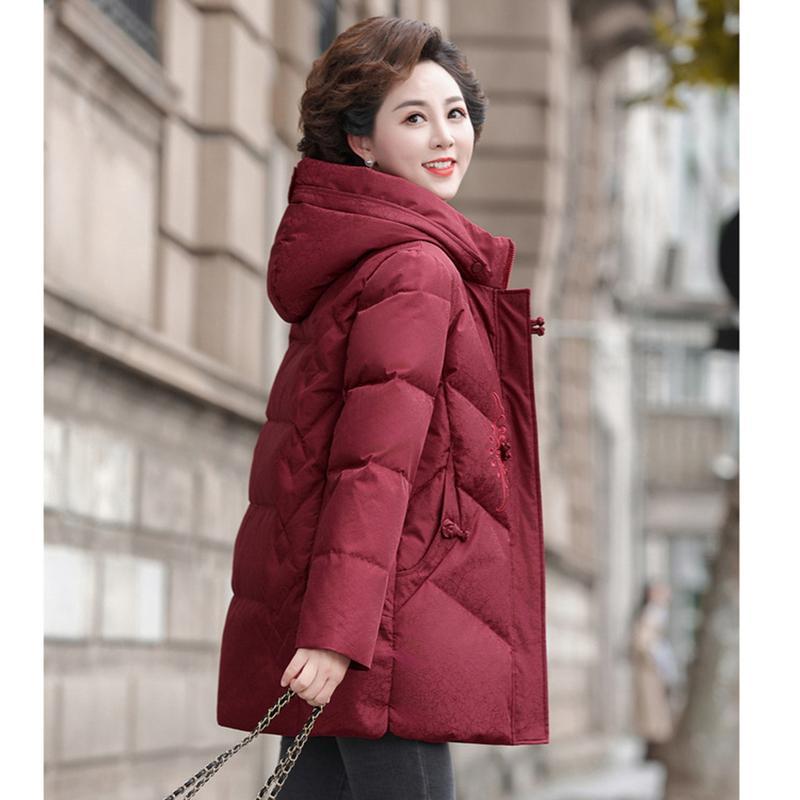 ダウンコート レディース シニア 婦人服 高齢者 フード付き 厚手 暖かい 防寒アウター 保温性 大きいサイズ 前開き 韓国風 カジュアル_4