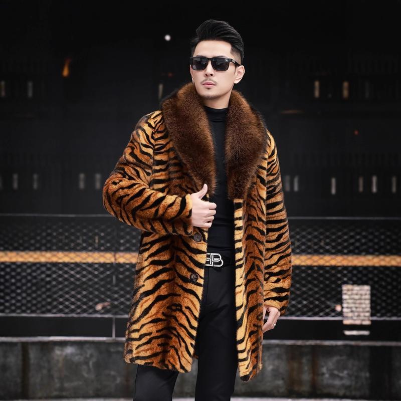 メンズ タイガー柄 毛皮コート 虎柄 ショート丈 秋冬 人工毛皮