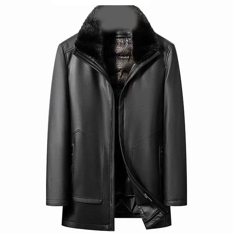 レザーコート ロング丈 メンズ B-3 本革ジャケット ウールファー襟 ダウンインナー バイク 長袖 防風防寒 通勤 ビジネス カジュアル