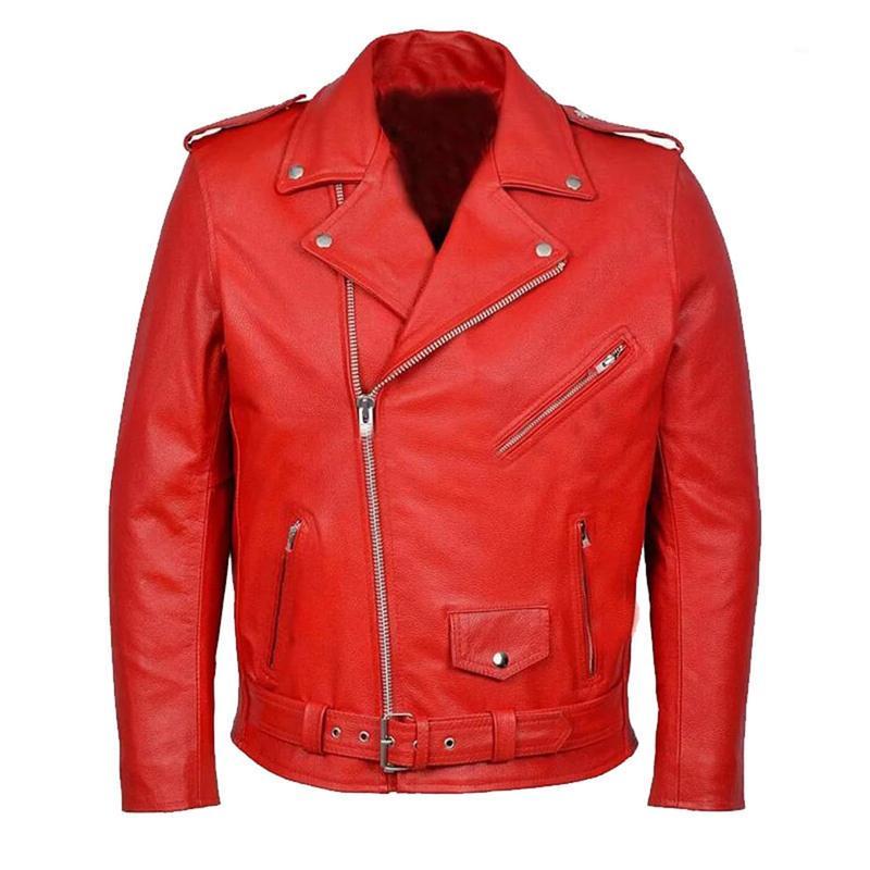 メンズ フェイクレザージャケット バイクジャケット 赤 大きいサイズ