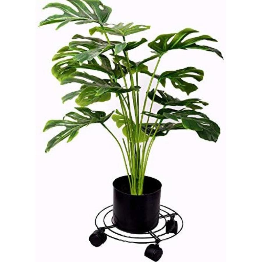 3パック 10.6インチ 金属製植物キャディ ロック可能なホイール付き ラウンドフラワーポット プランター 台車 ベーススタンドセット_4
