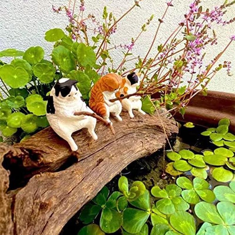 釣り猫 置物 猫フィギュア 動物フィギュア かわいい猫 アクアリウム 