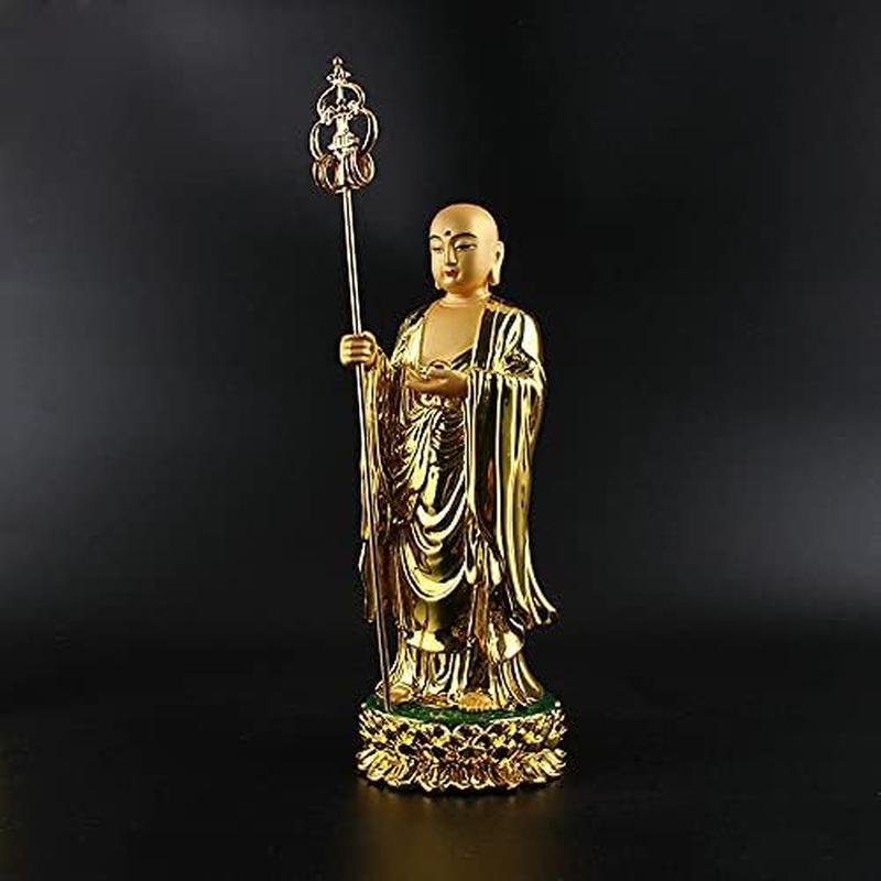 地蔵尊像ダイキャスト金色製約36cm 光背付き 仏像 置物 地蔵菩薩立像 樹脂製 金色 (総高さ28.5cm×巾9.5cm) ◇子育て