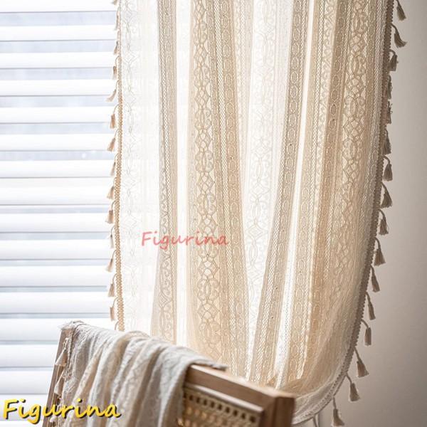 シアーカーテン 素朴 ハンドメイド かぎ針編み ビンテージ タッセル 窓