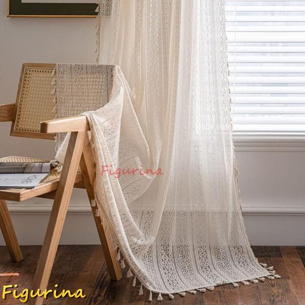 シアーカーテン 素朴 ハンドメイド かぎ針編み ビンテージ タッセル 窓