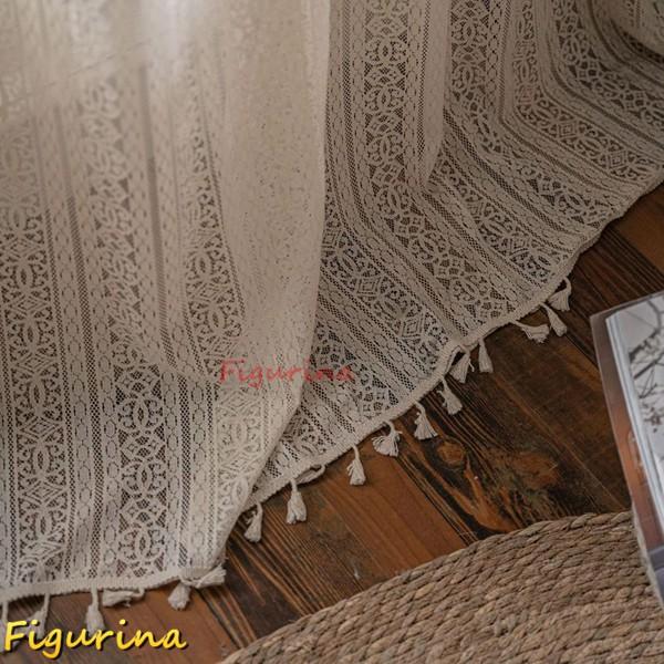シアーカーテン 素朴 ハンドメイド かぎ針編み ビンテージ タッセル 窓