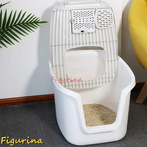 セルフクリーニング猫用トイレスコップ付きプラスチック猫用トイレトレー蓋付き大型フード付き猫用トイレトレーペット用トイレボックス_3