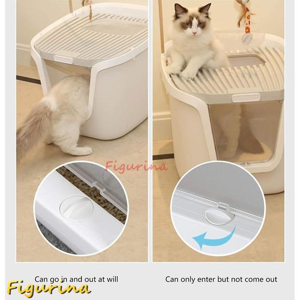 セルフクリーニング猫用トイレスコップ付きプラスチック猫用トイレトレー蓋付き大型フード付き猫用トイレトレーペット用トイレボックス_5