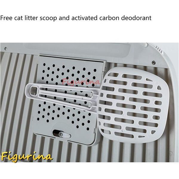 セルフクリーニング猫用トイレスコップ付きプラスチック猫用トイレトレー蓋付き大型フード付き猫用トイレトレーペット用トイレボックス_6