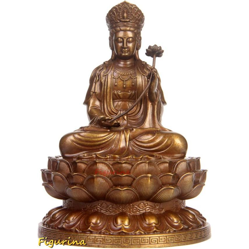 菩薩の置物 慈母観音菩薩像 合金製 純金メッキ 牧田秀雲作 高さ 20cm 送料無料