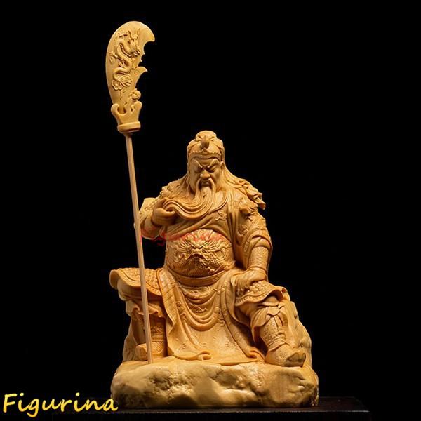 ツゲの木彫り 関羽像 三國武将シリーズ 関羽 関雲長 武神 木製 彫刻
