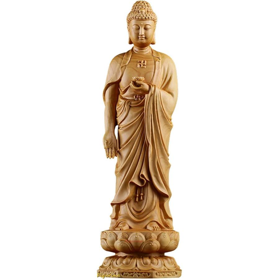 仏像 木彫り 置物 阿弥陀如来 立像【浄土宗・時宗】高級天然ツゲ木彫り