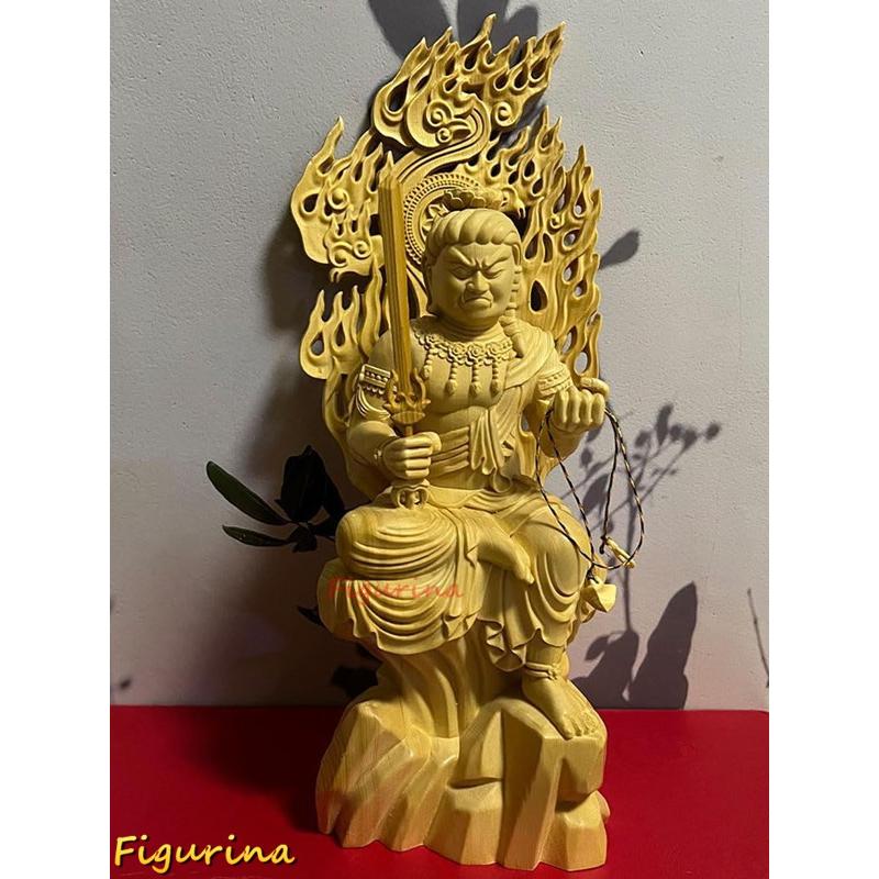 木彫り仏像【不動明王座像】真言宗脇仏(酉年生まれ)桧木製高級木彫り